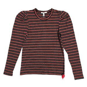 Derek Lam 10 Crosby Striped Knit Top Sweater Orange Silver Black SZ M NWT